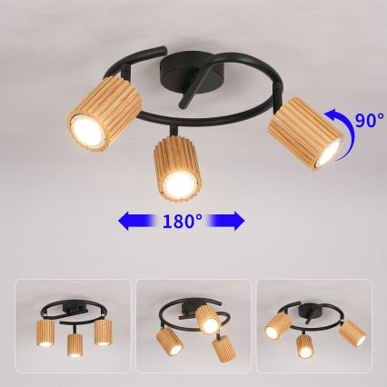 Brilagi - Foco orientable MODERN WOOD 3xGU10/8W/230V madera de caucho/negro