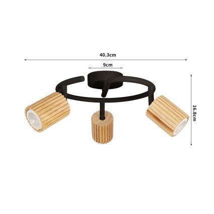 Brilagi - Foco orientable MODERN WOOD 3xGU10/8W/230V madera de caucho/negro