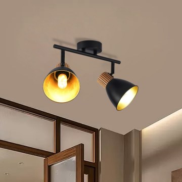 Brilagi - Foco orientable ODENSE 2xE14/10W/230V madera de caucho/negro