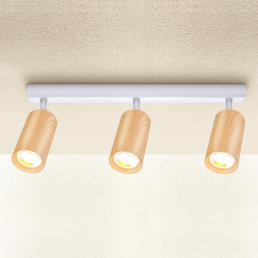 Brilagi - Foco SELE 3xGU10/30W/230V blanco/decoración de roble