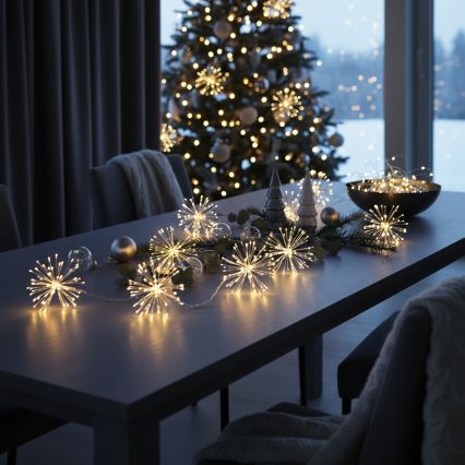 Brilagi - Guirnalda de luces LED para exterior, 150 LEDs, 5 m, IP44, blanco cálido, efecto fuegos artificiales