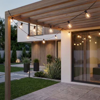 Brilagi - Guirnalda decorativa LED para exterior GIRLANDA 25xE12/0,36W/24V 20m negra IP44 blanco cálido