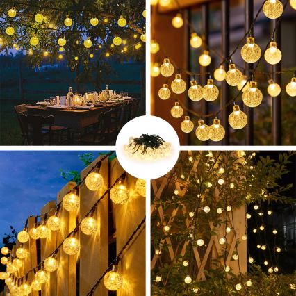 Brilagi - Cadena decorativa solar LED BUBBLE 50 LED/8 funciones 7 m IP65 blanco cálido 600 mAh