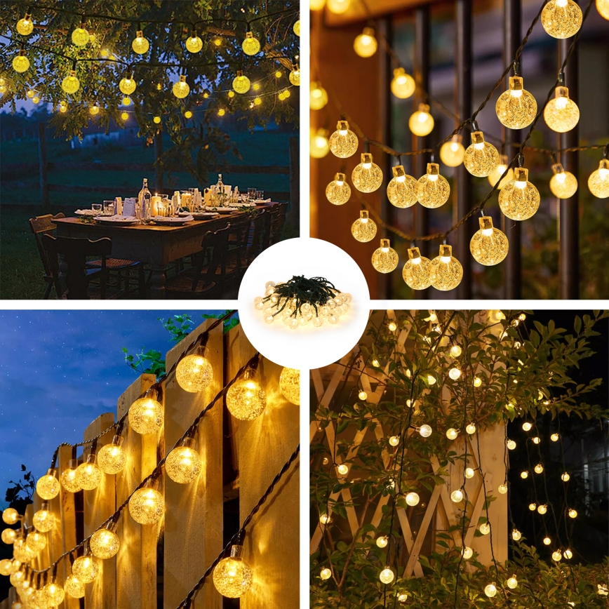 Brilagi - Cadena decorativa solar LED BUBBLE 50 LED/8 funciones 7 m IP65 blanco cálido 600 mAh