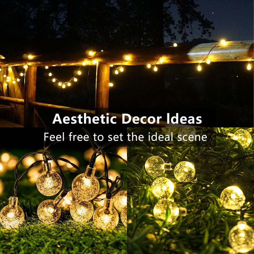 Brilagi - Cadena decorativa solar LED BUBBLE 50 LED/8 funciones 7 m IP65 blanco cálido 600 mAh