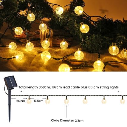 Brilagi - Cadena decorativa solar LED BUBBLE 50 LED/8 funciones 7 m IP65 blanco cálido 600 mAh