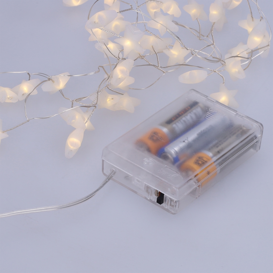 Brilagi - Guirnalda LED 40 LEDs/3xAA, 1,8 m, blanco cálido con diseño de estrellas