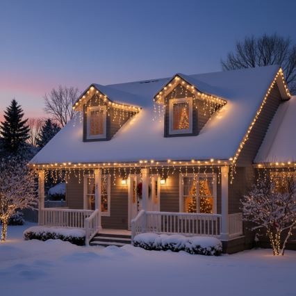 Brilagi - Guirnalda LED para exterior, 200 LEDs, 8 funciones, 13 m, IP44, blanco cálido, estilo carámbano