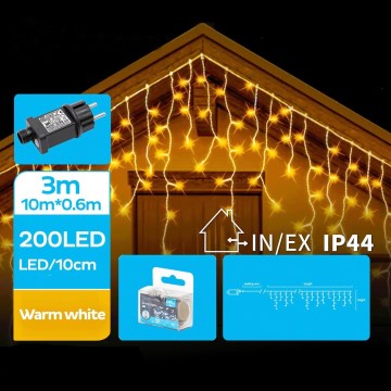 Brilagi - Guirnalda LED para exterior, 200 LEDs / 8 funciones, 13 x 0,6 m, IP44, blanco cálido
