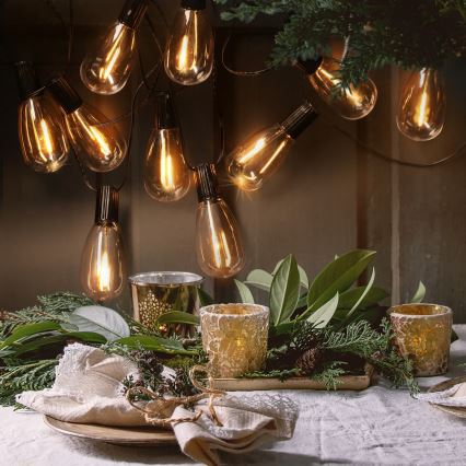 Brilagi - Guirnalda LED para exteriores, 10 LEDs / 3x AA, 3,2 m, IP44, blanco cálido