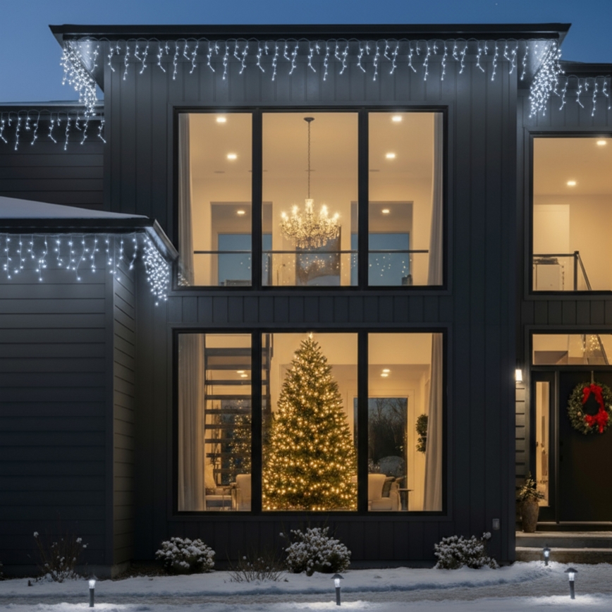 Brilagi - Guirnalda de Navidad LED para exterior 200xLED/8 funciones 13m IP44, blanco frío, efecto carámbano