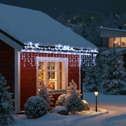 Brilagi - Guirnalda de Navidad LED para exterior 200xLED/8 funciones 13m IP44, blanco frío, efecto carámbano