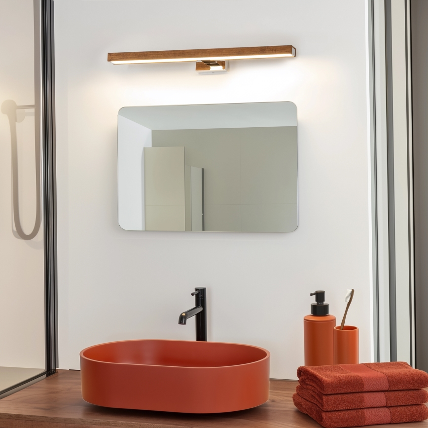 Brilagi - Iluminación LED para espejos de baño WOODY MIRROR LED/12W/230V 60 cm IP44 roble cereza/cromo brillante