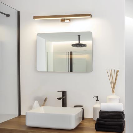 Brilagi - Iluminación LED para espejos de baño WOODY MIRROR LED/12W/230V 60 cm IP44 roble nogal/cromo brillante