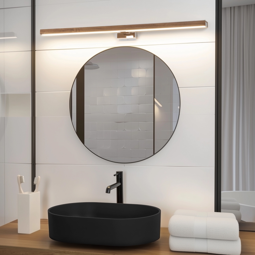 Brilagi - Iluminación LED para espejos de baño WOODY MIRROR LED/15W/230V 90 cm IP44 roble cereza/cromo brillante