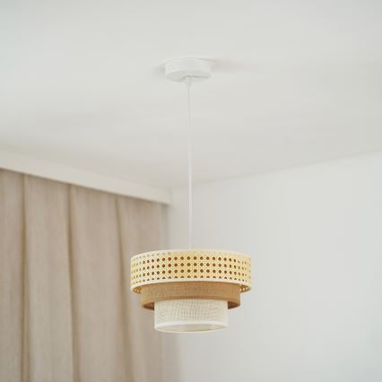 Brilagi - Lámpara colgante con cable CEDAR LUNETA 1xE27/15W/230V diámetro 25 cm ratán/marrón/crema