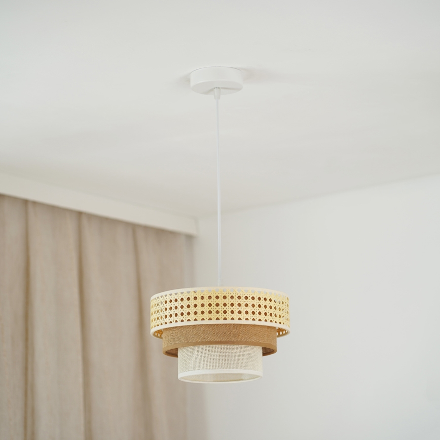 Brilagi - Lámpara colgante con cable CEDAR LUNETA 1xE27/15W/230V diámetro 25 cm ratán/marrón/crema