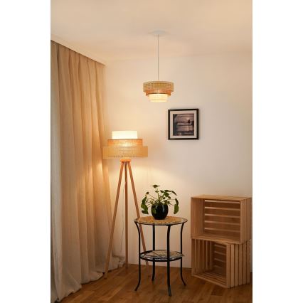 Brilagi - Lámpara colgante con cable CEDAR LUNETA 1xE27/15W/230V diámetro 25 cm ratán/marrón/crema