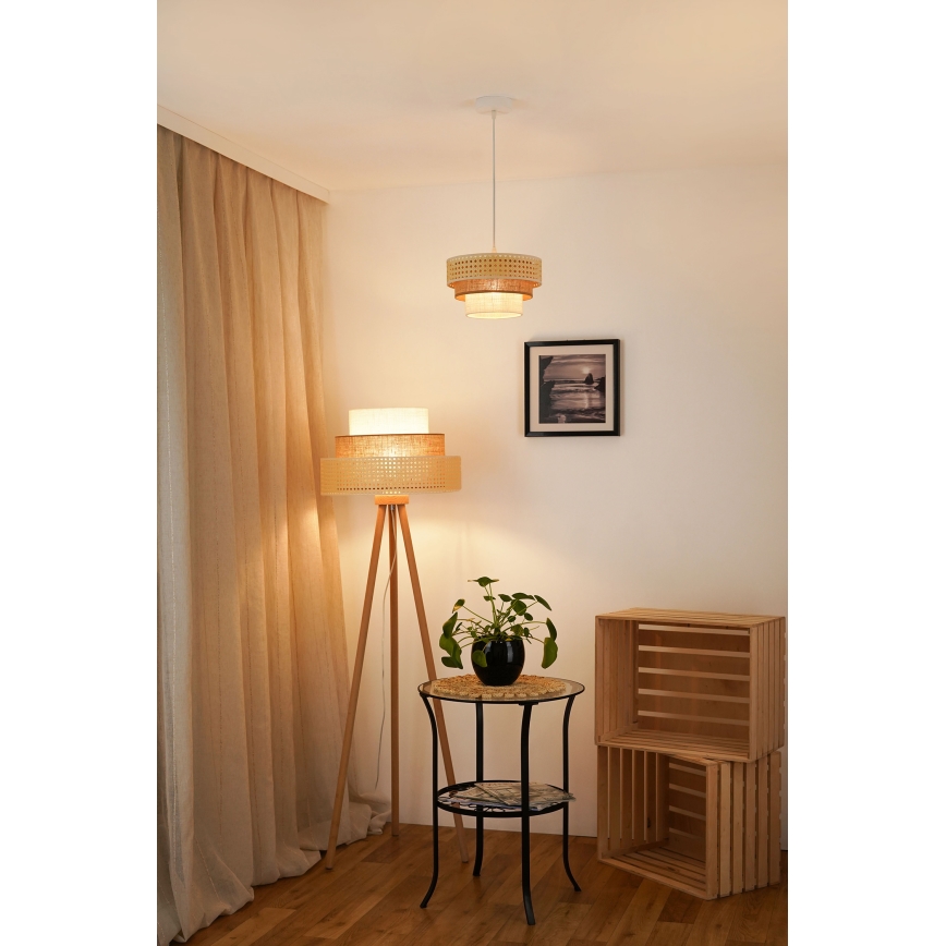 Brilagi - Lámpara colgante con cable CEDAR LUNETA 1xE27/15W/230V diámetro 25 cm ratán/marrón/crema