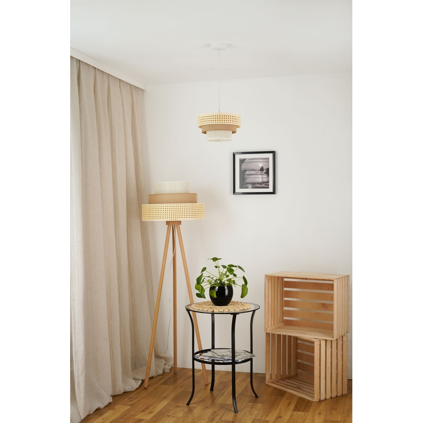 Brilagi - Lámpara colgante con cable CEDAR LUNETA 1xE27/15W/230V diámetro 25 cm ratán/marrón/crema