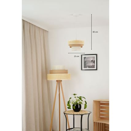 Brilagi - Lámpara colgante con cable CEDAR LUNETA 1xE27/15W/230V diámetro 25 cm ratán/marrón/crema