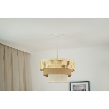 Brilagi - Lámpara colgante con cable CEDAR LUNETA 1xE27/15W/230V diámetro 45 cm ratán/marrón/crema