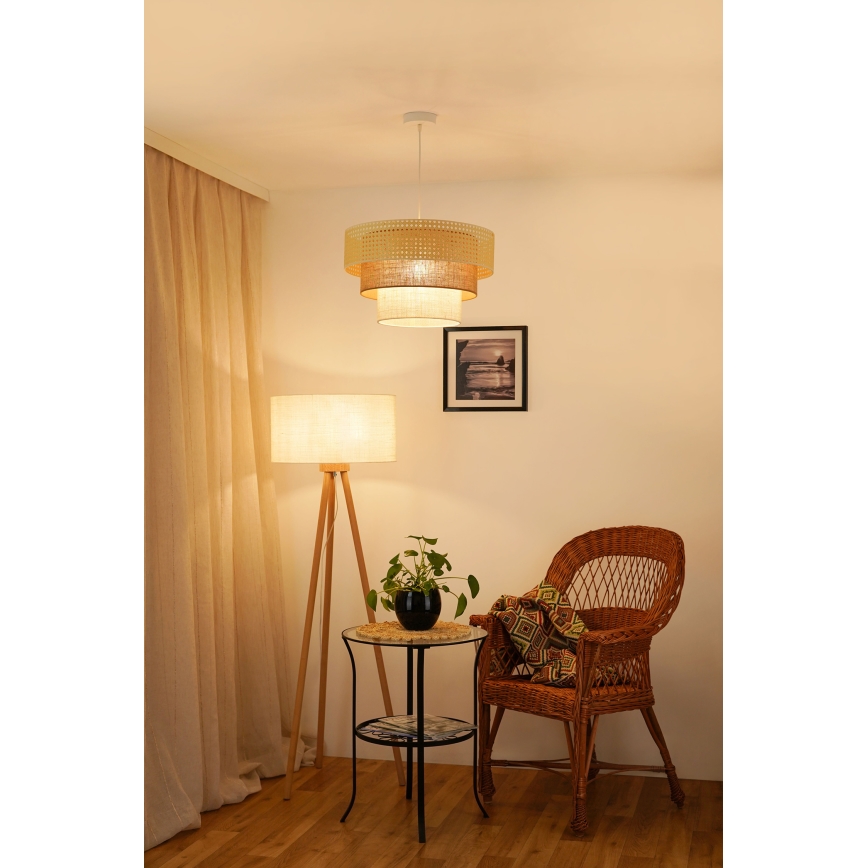 Brilagi - Lámpara colgante con cable CEDAR LUNETA 1xE27/15W/230V diámetro 45 cm ratán/marrón/crema