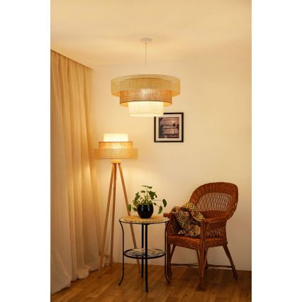 Brilagi - Lámpara colgante con cable CEDAR LUNETA 1xE27/15W/230V Ø 60 cm ratán/marrón/crema