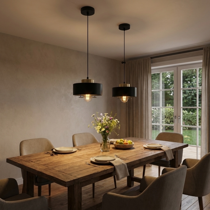 Brilagi - Lámpara colgante con cable 1xE27/60W/230V Ø 20 cm negro/dorado