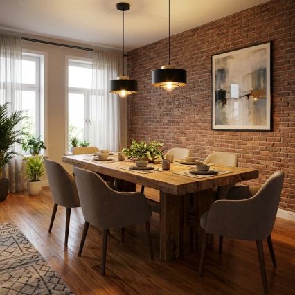 Brilagi - Lámpara colgante con cable 1xE27/60W/230V Ø 20 cm negro/dorado