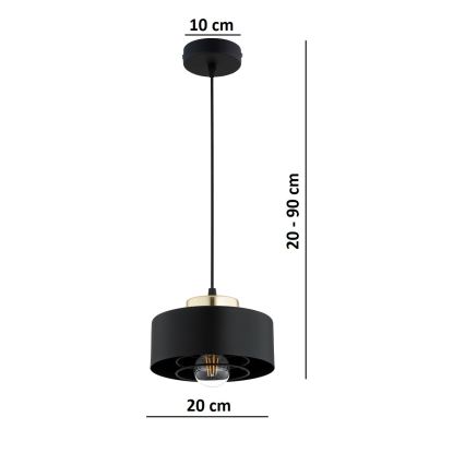 Brilagi - Lámpara colgante con cable 1xE27/60W/230V Ø 20 cm negro/dorado