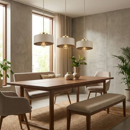 Brilagi - Lámpara colgante con cable 3xE27/60W/230V beige/dorado