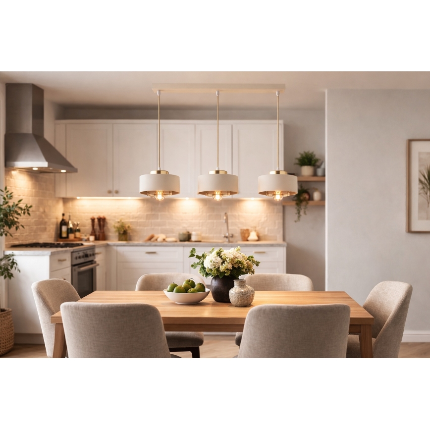 Brilagi - Lámpara colgante con cable 3xE27/60W/230V beige/dorado