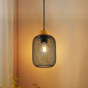 Brilagi - Lámpara colgante con cable BASKLITE 1xE27/15W/230V madera de Hevea/negro
