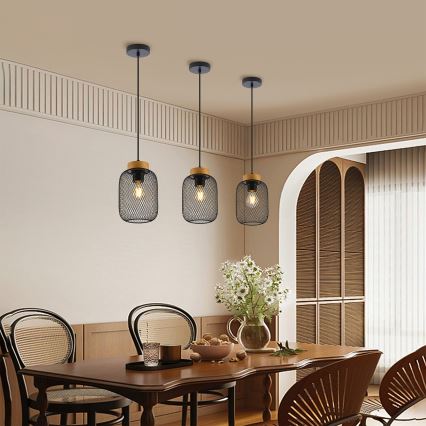 Brilagi - Lámpara colgante con cable BASKLITE 1xE27/15W/230V madera de Hevea/negro