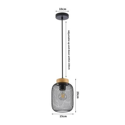 Brilagi - Lámpara colgante con cable BASKLITE 1xE27/15W/230V madera de Hevea/negro