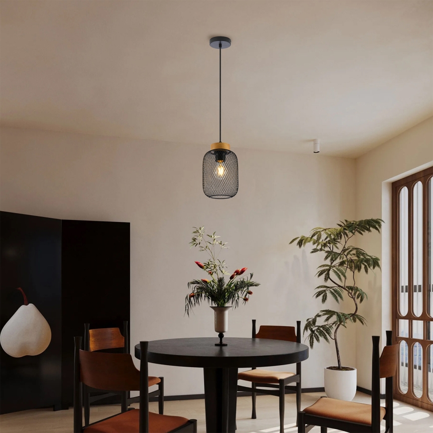 Brilagi - Lámpara colgante con cable BASKLITE 1xE27/15W/230V madera/negro