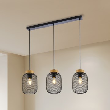 Brilagi - Lámpara colgante con cable BASKLITE 3xE27/15W/230V madera de caucho/negro