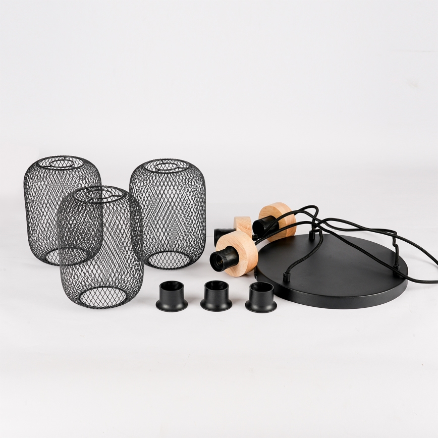 Brilagi - Lámpara colgante con cable BASKLITE 3xE27/15W/230V madera/negro