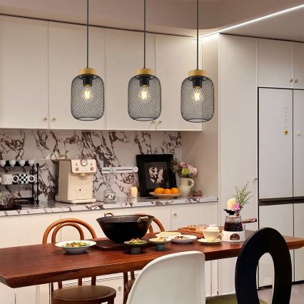 Brilagi - Lámpara colgante con cable BASKLITE 3xE27/15W/230V madera/negro