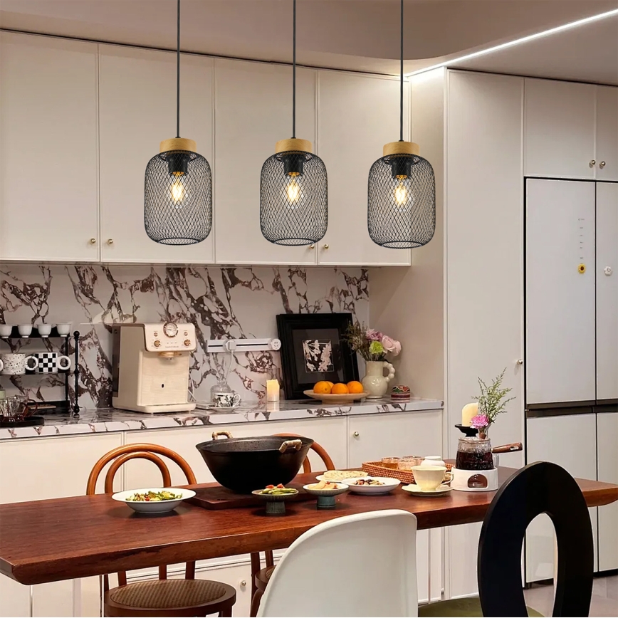 Brilagi - Lámpara colgante con cable BASKLITE 3xE27/15W/230V madera/negro