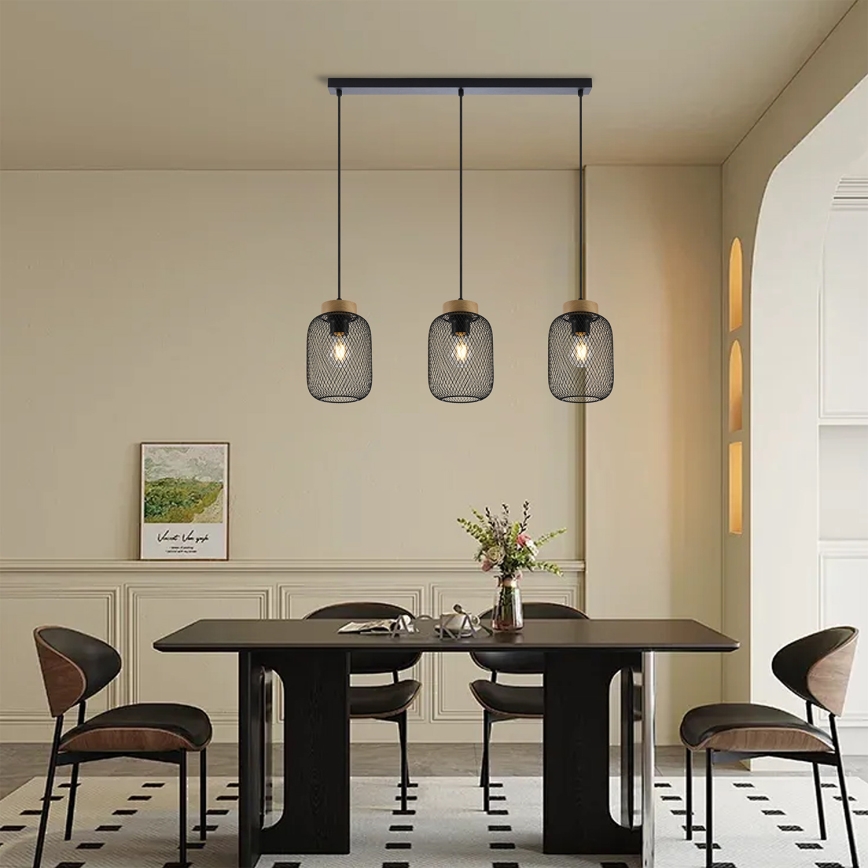 Brilagi - Lámpara colgante con cable BASKLITE 3xE27/15W/230V madera/negro