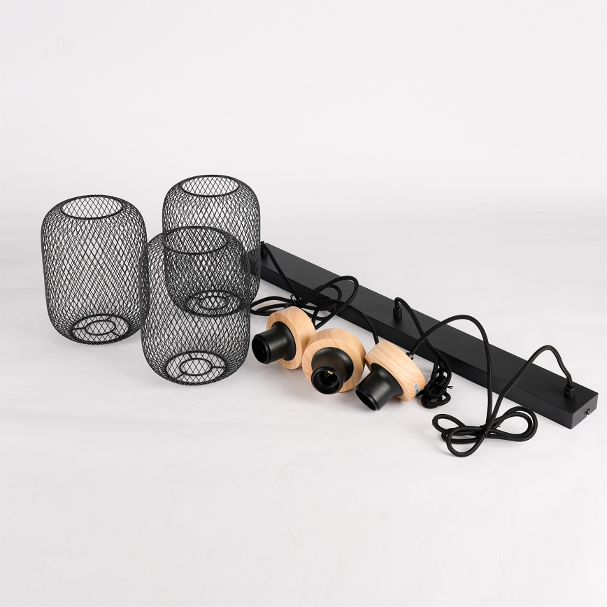 Brilagi - Lámpara colgante con cable BASKLITE 3xE27/15W/230V madera/negro