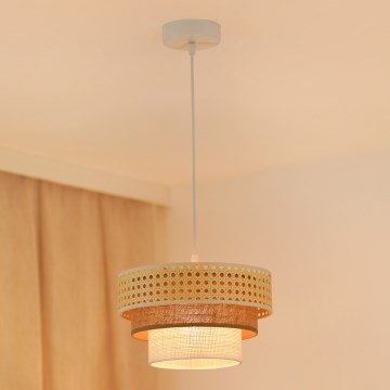 Brilagi - Lámpara colgante con cable CEDAR LUNETA 1xE27/15W/230V diámetro 25 cm ratán/marrón/crema