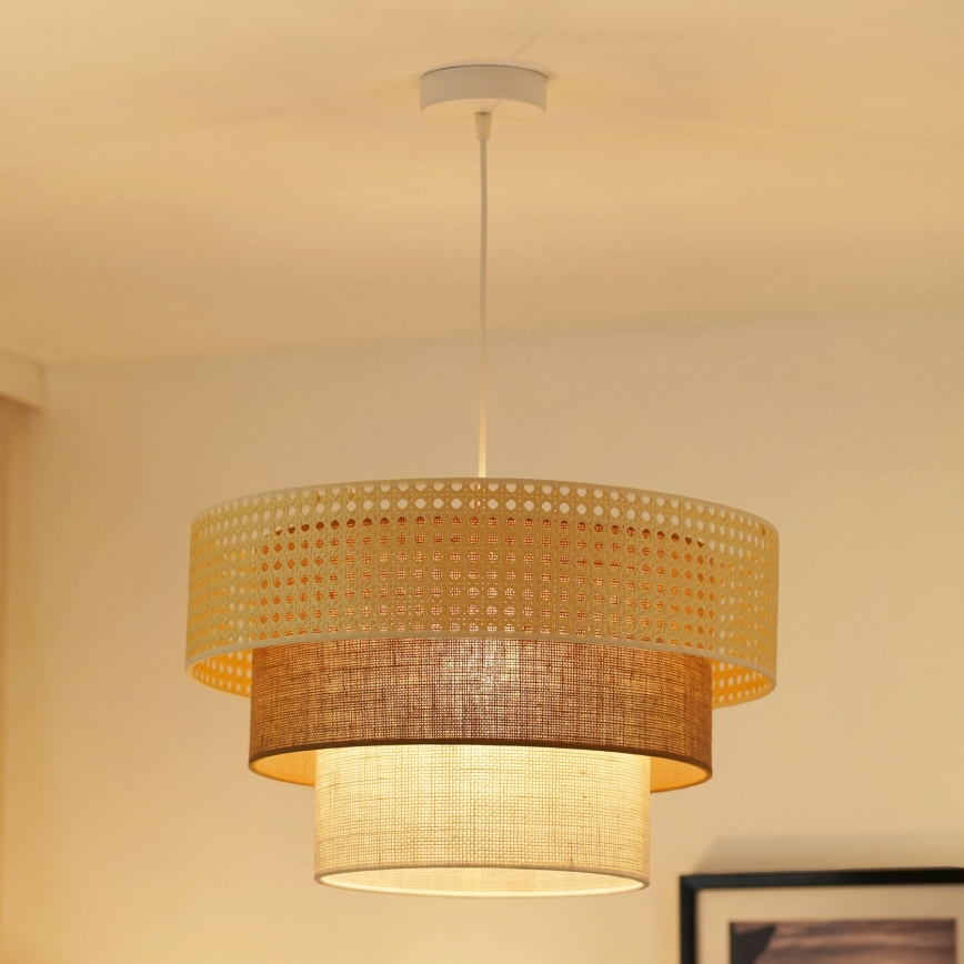 Brilagi - Lámpara colgante con cable CEDAR LUNETA 1xE27/15W/230V diámetro 45 cm ratán/marrón/crema