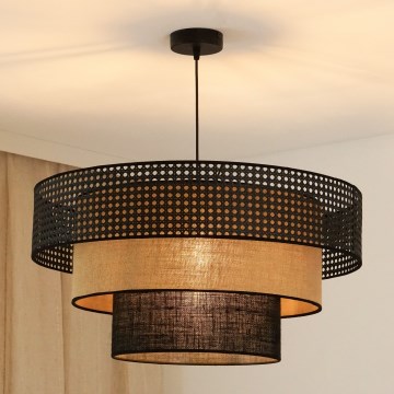 Brilagi - Lámpara colgante con cable DAKOTA LUNETA 1xE27/15W/230V diámetro 60 cm negro/rattan