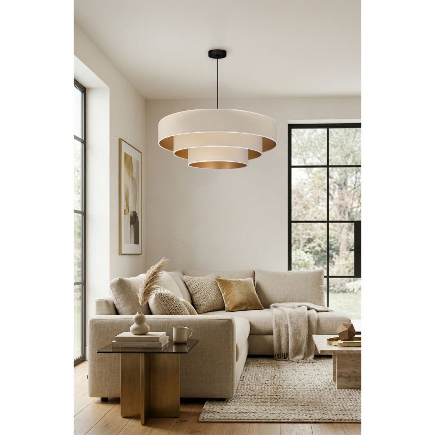 Brilagi - Lámpara colgante con cable LUNETA 3xE27/60W/230V Ø 80 cm crema/dorado