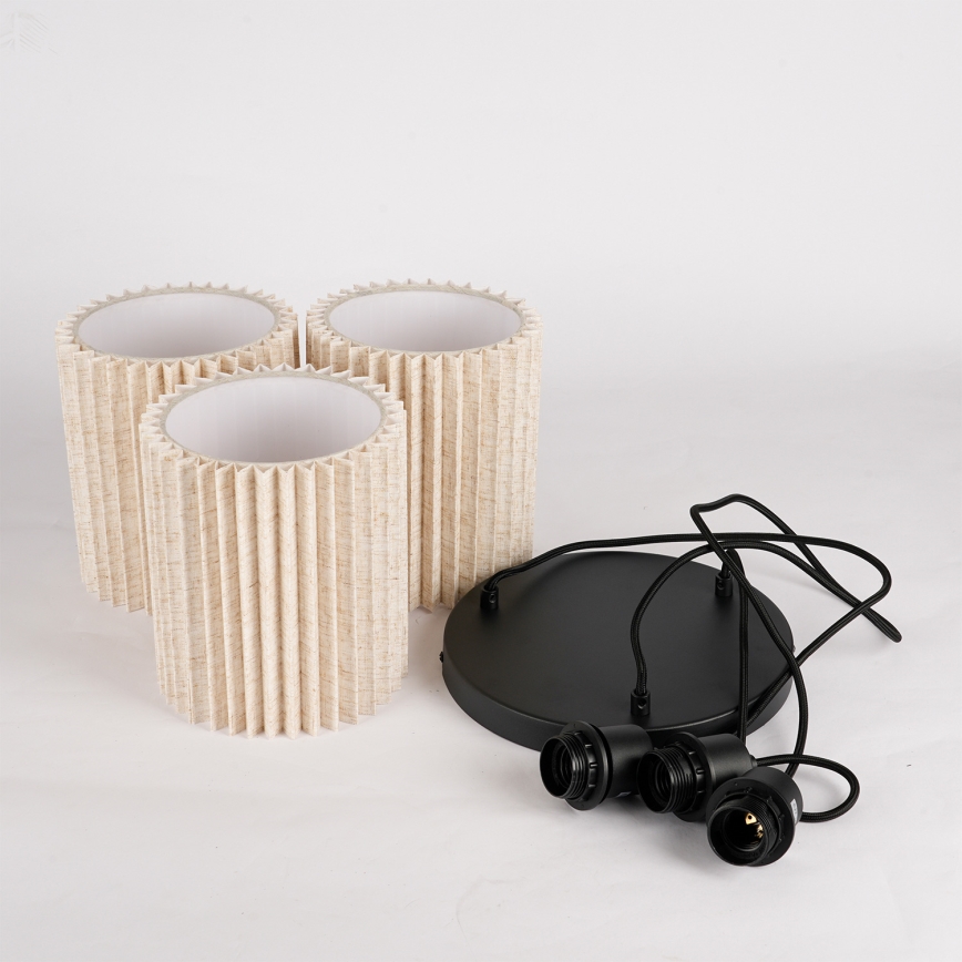 Brilagi - Lámpara colgante con cable NORDIC WAVE 3xE27/15W/230V, diámetro 38 cm, lino/negro