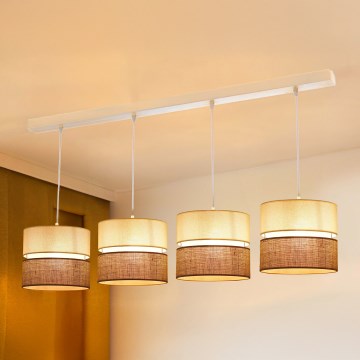 Brilagi - Lámpara colgante con cable ROYAL YUTE 4xE27/15W/230V beige/crema/blanco