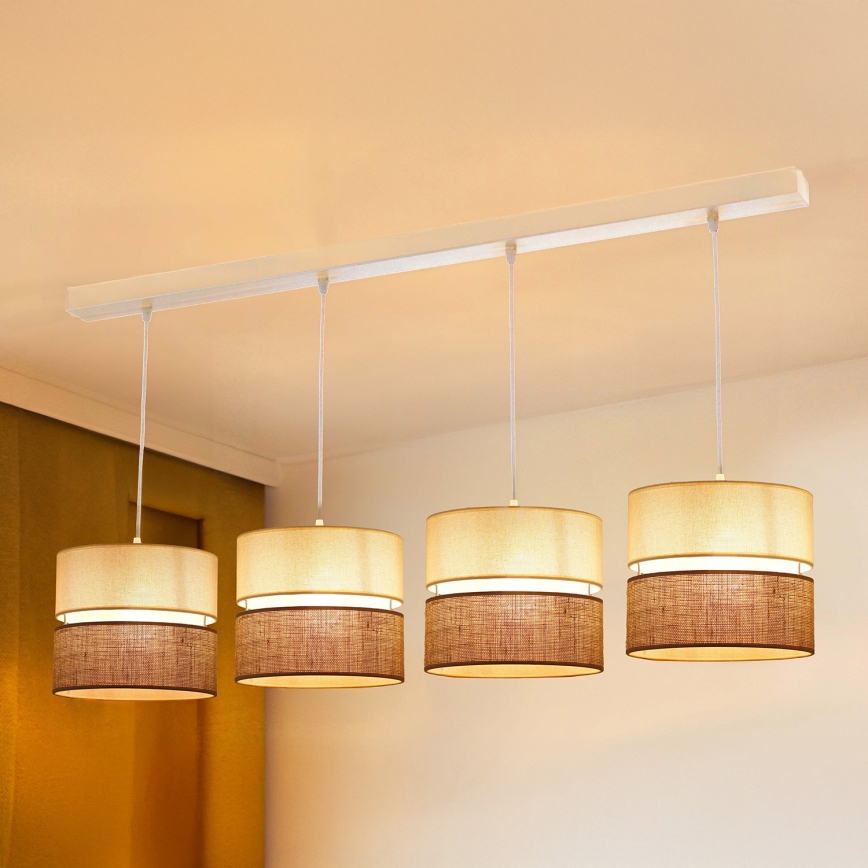 Brilagi - Lámpara colgante con cable ROYAL YUTE 4xE27/15W/230V beige/crema/blanco